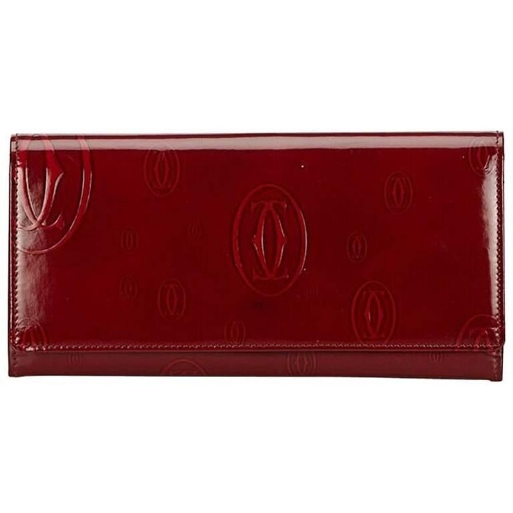 Cartier Red Poppy Birthday Patient Leather Bifold Wallet